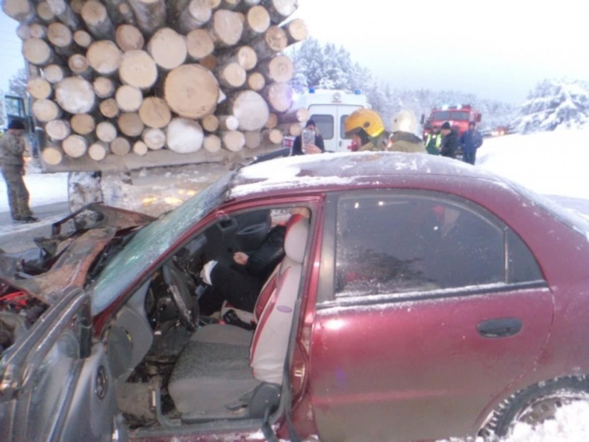 У посёлка Вычегодский два человека пострадали в аварии с лесовозом 